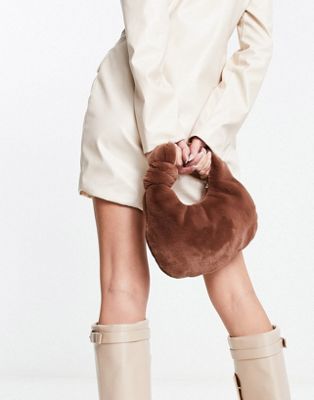 I Saw It First faux fur knot detail bag in brown