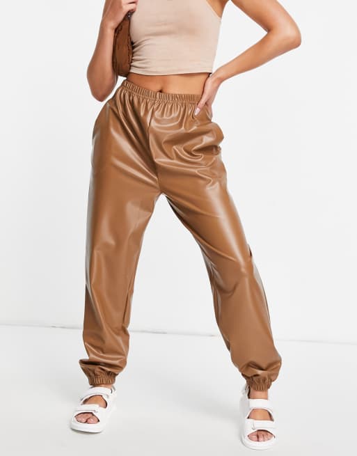 I Saw It First faux leather jogger in camel ASOS