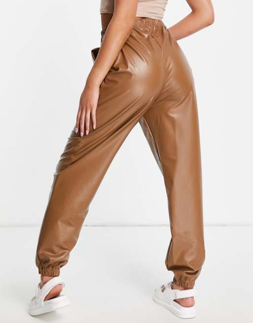 I Saw It First faux leather jogger in camel ASOS