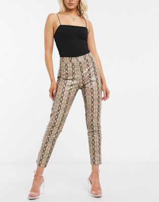 I Saw It First faux leather skinny trousers in taupe snake