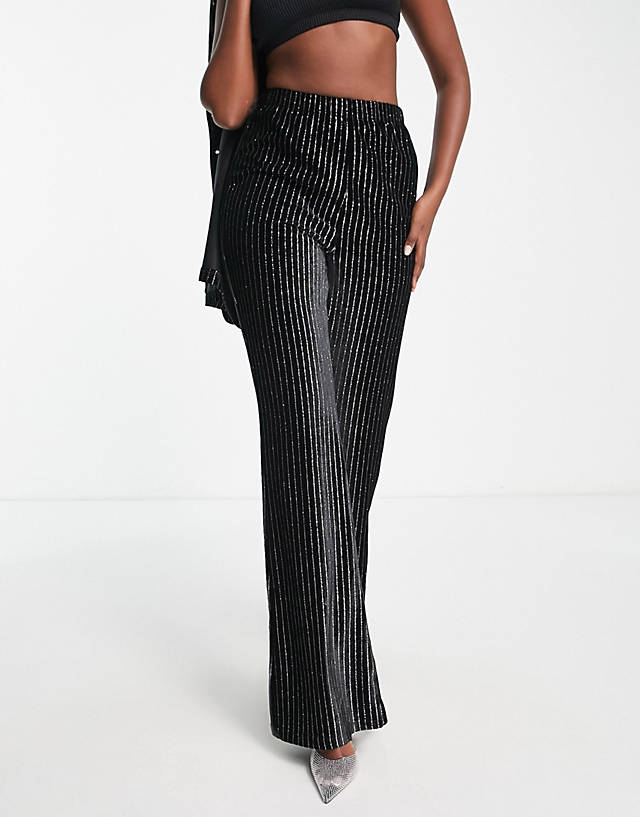 I Saw It First - flared stripe velvet trousers co-ord in black