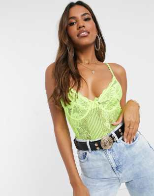 neon green lace bodysuit