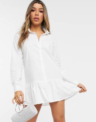 White frill store hem shirt dress