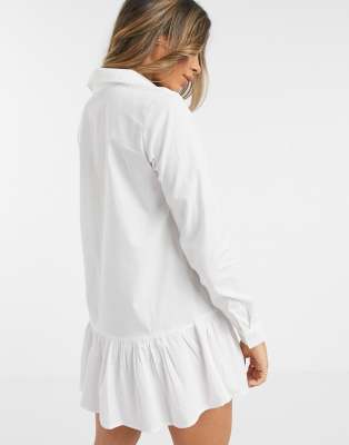 white frill hem shirt dress