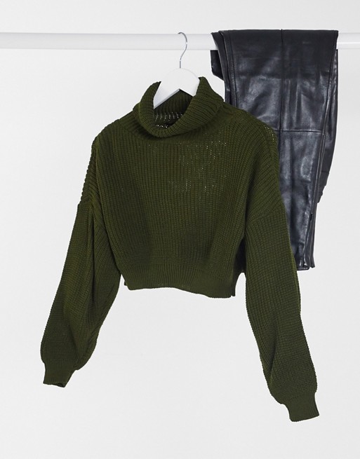 I Saw It First funnel neck crop jumper in green