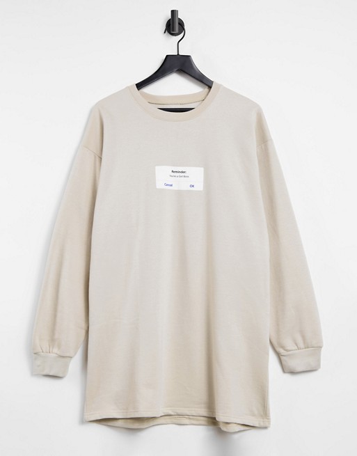 I Saw It First graphic oversized sweater dress in brown