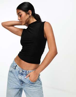 I Saw It First I Saw It First high neck drape detail sleeveless top in black