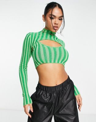 I Saw It First high neck micro crop jumper in green