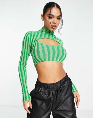 I Saw It First High Neck Micro Crop Sweater In Green