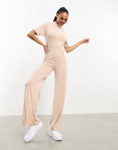 Citra Petite Ribbed Cut Out Back Jumpsuit in Light Blue