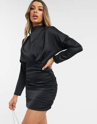 black high neck satin dress