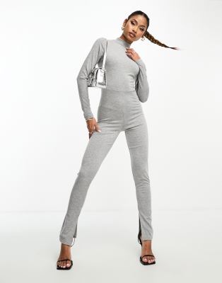 I Saw It First High Neck Split Hem Jumpsuit In Gray