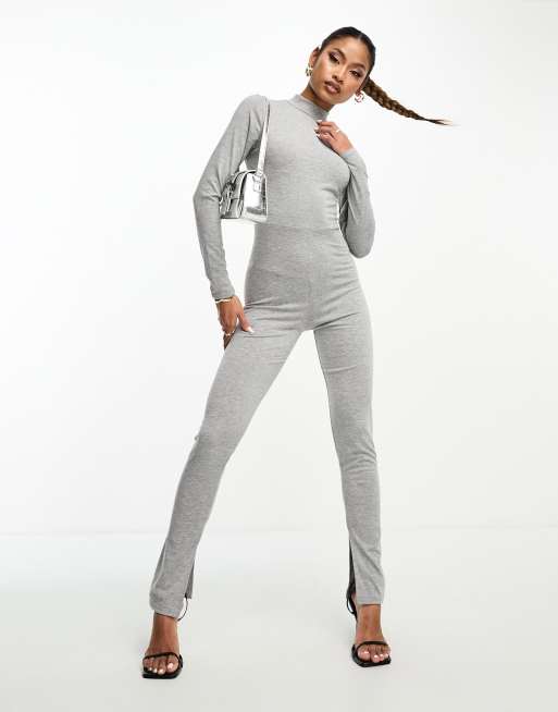 Cotton Rib Split Hem Skinny Jumpsuit