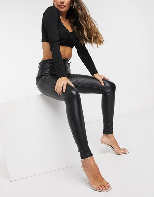I Saw It First high rise skinny coated jeans | ASOS
