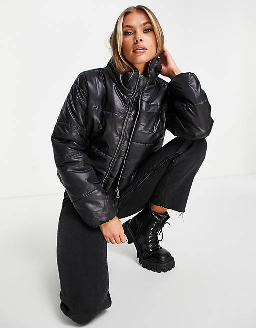 I Saw it First high shine padded puffer jacket in black | ASOS