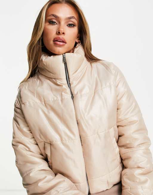 Womens high shine padded on sale coat