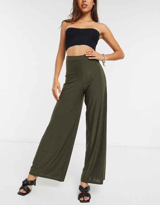 I Saw It First high waisted slinky wide leg trousers in green