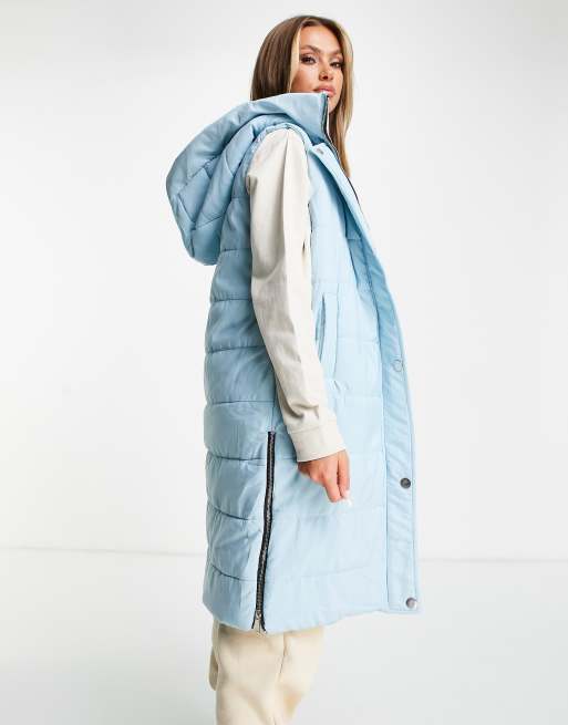 I Saw it First hooded padded vest in light blue