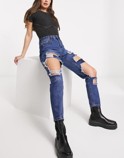 I Saw It First - Jean mom déchiré - Bleu foncé