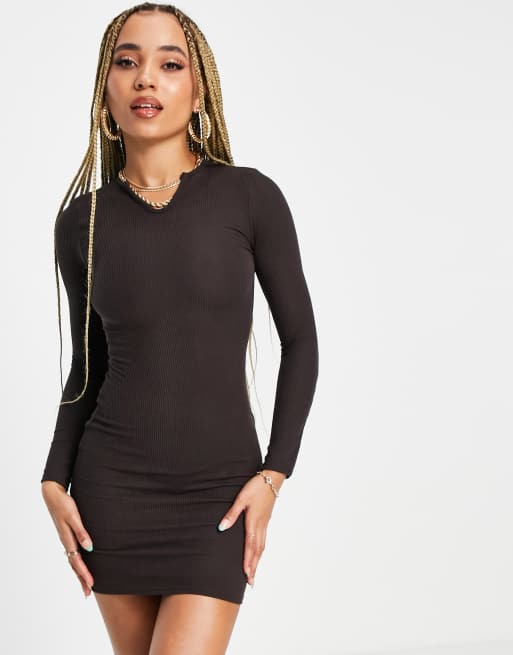 I Saw It First jersey mini bodycon dress in chocolate brown | ASOS