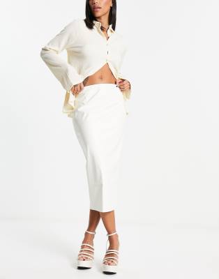 I Saw It First - Jupe mi-longue d'ensemble en imitation cuir - Crème-Blanc