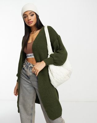 I Saw It First Khaki Balloon Sleeve Knitted Cardigan