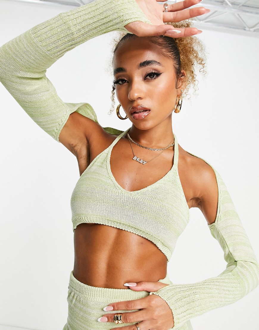 I Saw It First knit bralet with sleeve detail in lime - part of a set-Green