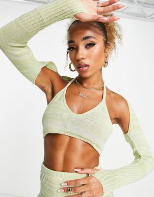I Saw It First knitted bralet with sleeve detail co-ord in lime