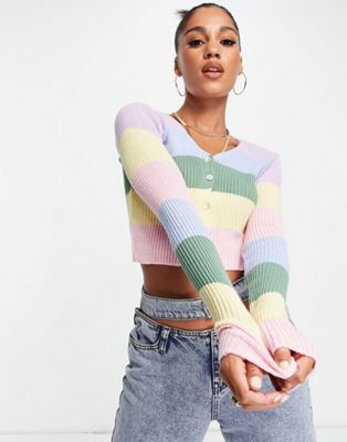 I Saw It First knitted cropped stripe cardigan in multi - ASOS Price Checker