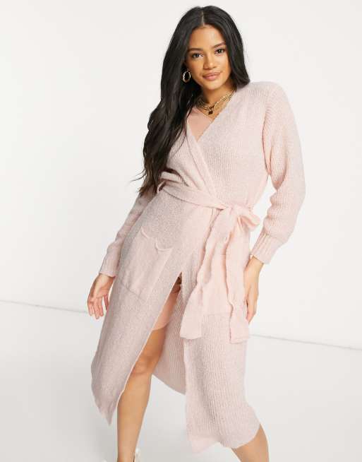 Belted pink high 2025 low dress and cardigan