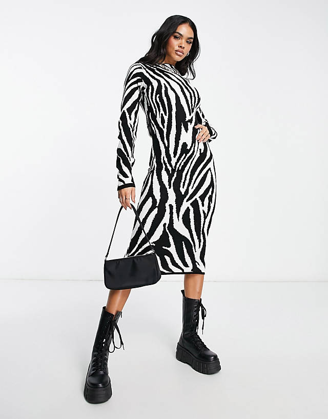 I Saw It First - knitted midi dress in zebra print