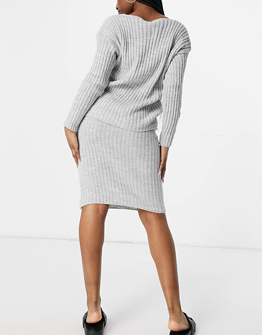 Co-ords I Saw It First knitted top and button midi skirt co ord in grey 
