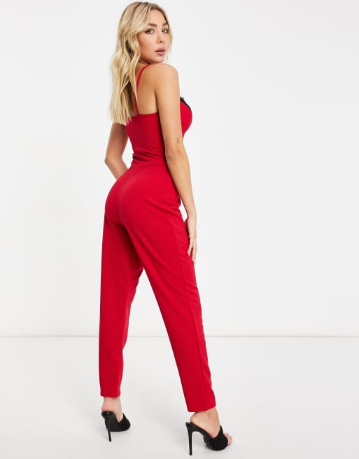 Red skinny store leg jumpsuit