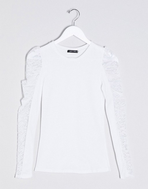 I Saw It First lace puff sleeve top in white