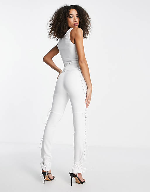 Trousers & Leggings I Saw It First lace up straight leg trousers co-ord in white 