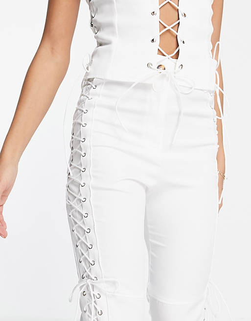 Trousers & Leggings I Saw It First lace up straight leg trousers co-ord in white 