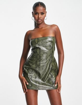 I Saw It First leather look bandeau mini dress in khaki snake - ASOS Price Checker
