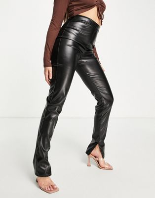 I Saw It First leather look legging with split hem in black