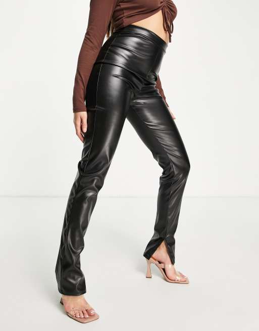 Leather-effect leggings with split hems - Woman