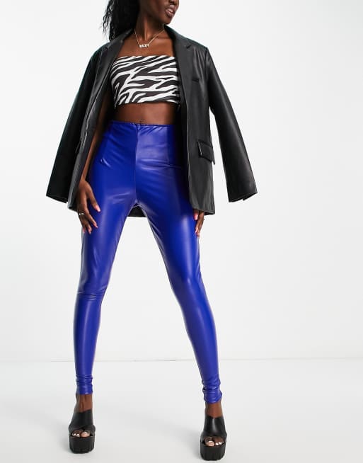 ASOS PETITE Leather Look Leggings with Elastic Slim Waist at asos