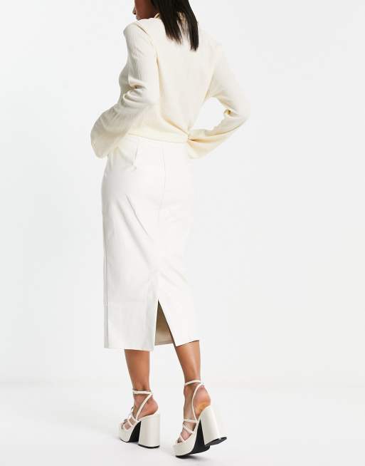 White leather 2025 look midi skirt