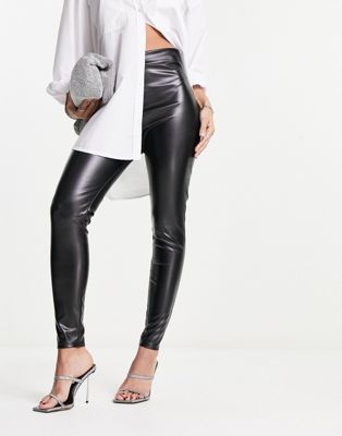 I Saw It First leather look ruched bum legging in black