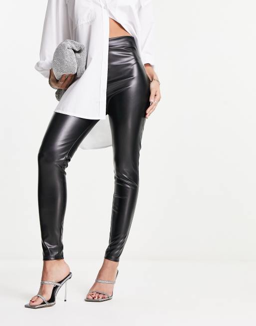 Vivienne Faux Leather Button Front Leggings In Black, IKRUSH