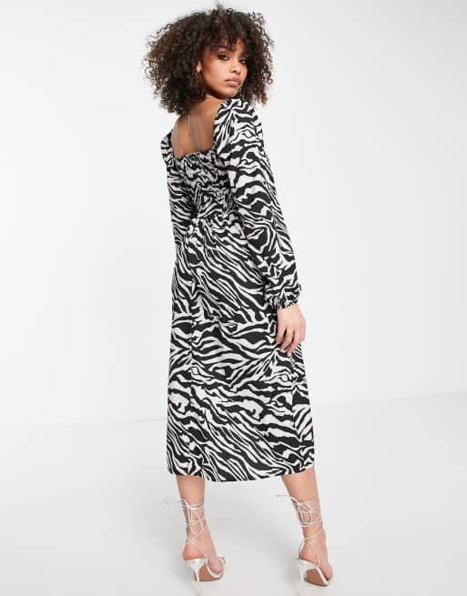 I Saw It First long sleeve ruched midi dress in zebra print