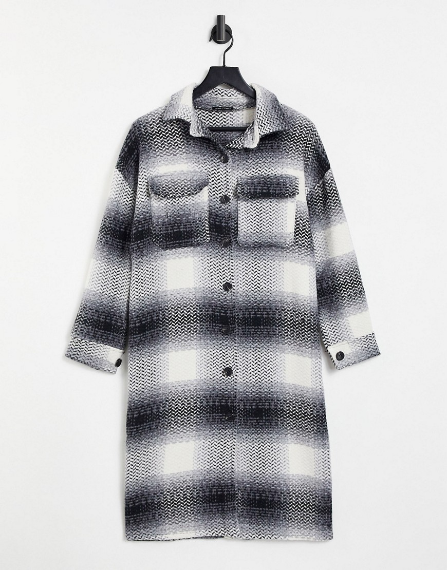 I Saw It First Longline Over Shirt In Mono Check-Black
