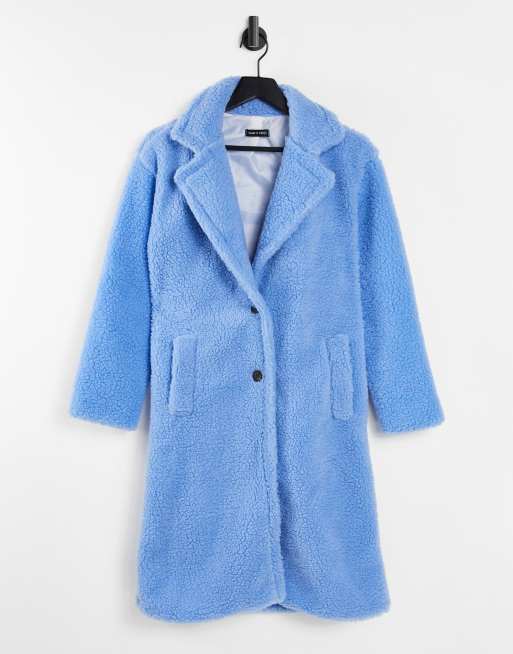 Long blue cheap teddy coat