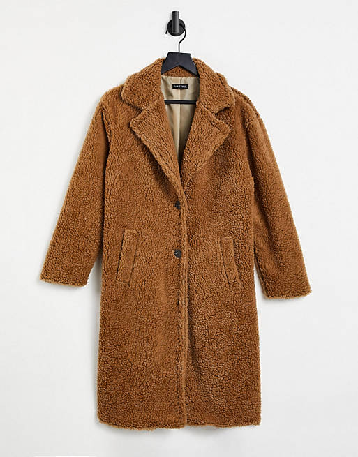I Saw it First longline teddy coat in brown
