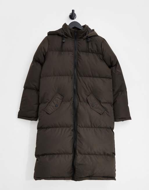 I Saw It First – Maxi-Pufferjacke in Schokoladenbraun mit Kapuze