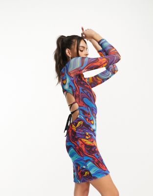 I Saw It First I Saw It First mesh bodycon mini dress in marble print-Multi