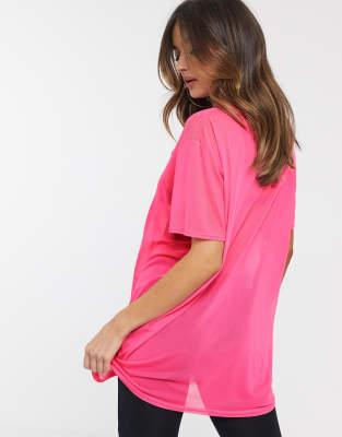 pink mesh t shirt dress